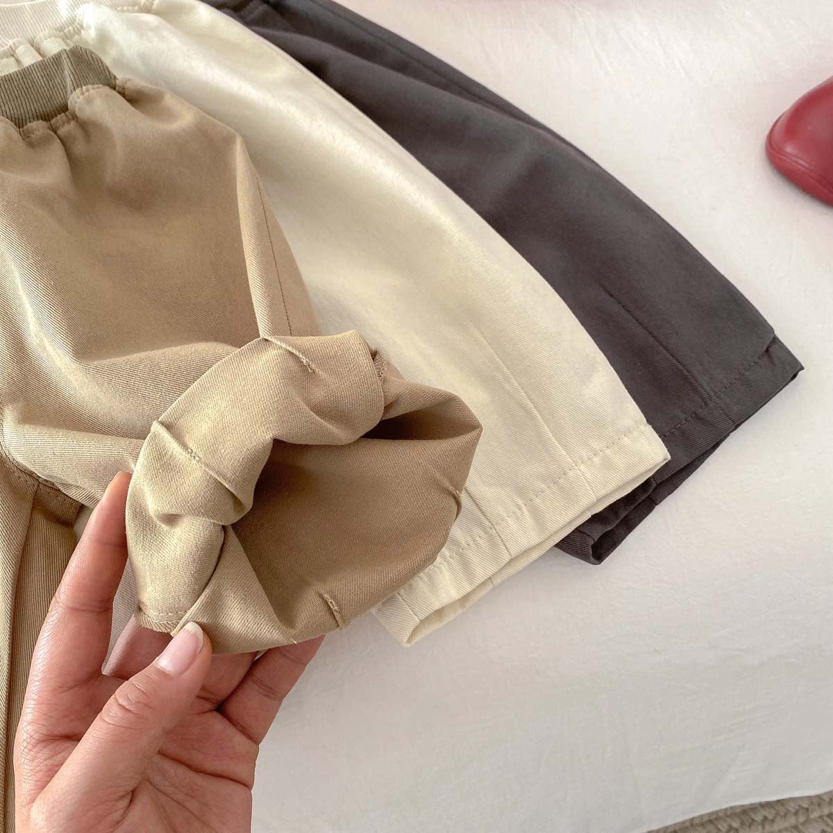 A Children's Spring/Summer Solid Color Casual Pants Baby Woven Cotton Wide Leg Pants for Boys and Girls Korean Edition Outgoing Pants with Open Crotch - Mixbatch