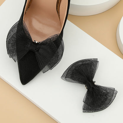 A 2-pack stylish and exquisite mesh cloth black bow shoe buckle shoe clip removable shoe buckle wedding bridal party high - Mixbatch