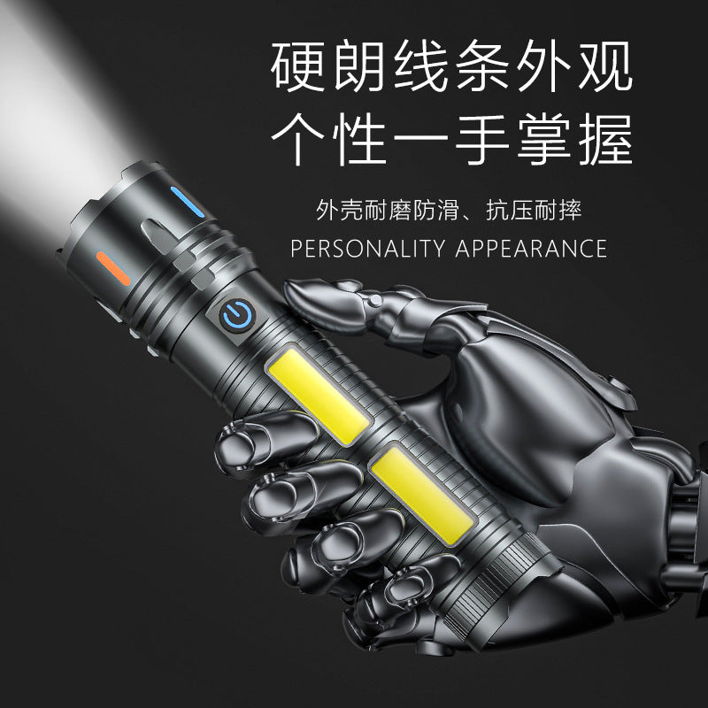 A new dual light source strong light flashlight long-range white laser COB charging digital display super bright aluminum alloy flashlight