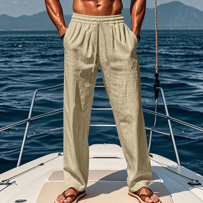 A Men's cotton and linen breathable trousers