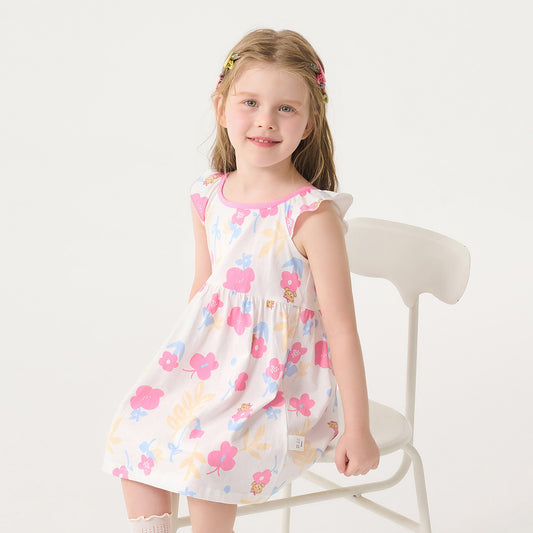A classic teddy girls princess dress children's summer new floral dress medium children's foreign style small flying sleeve skirt