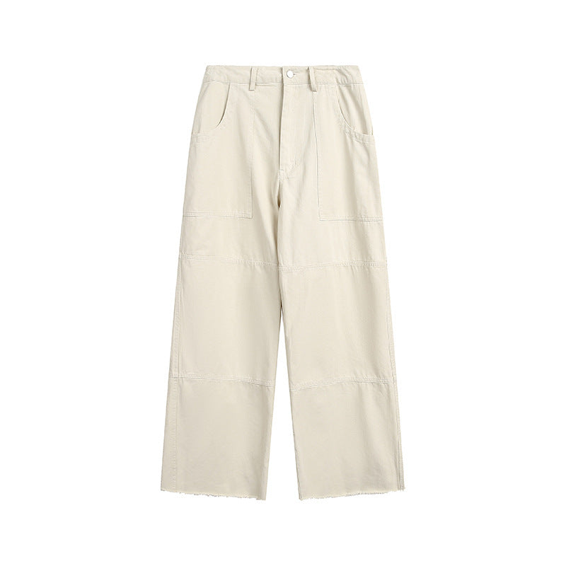 A Loose straight-leg edged woven slacks