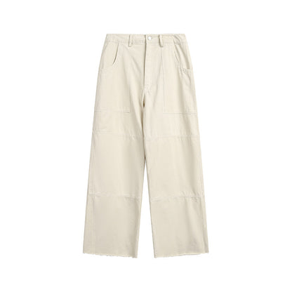 A Loose straight-leg edged woven slacks