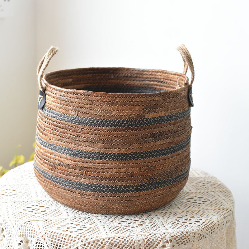 A rattan storage basket