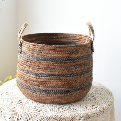 A rattan storage basket