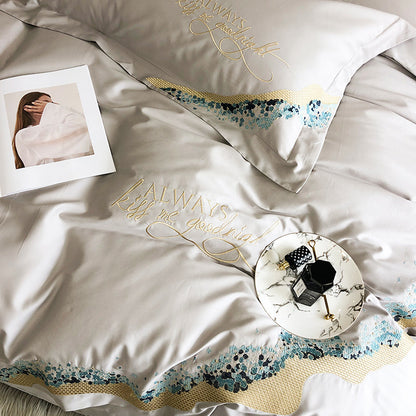OQ5M luxury 100-piece long-staple cotton four-piece cotton embroidered quilt cover sheets with high quality bedding 4 - Mixbatch