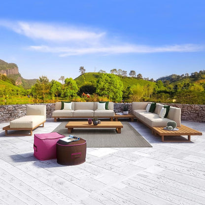 A teak outdoor sofa combination villa courtyard furniture Nordic style high-end garden hotel terrace solid wood sofa chair - Mixbatch