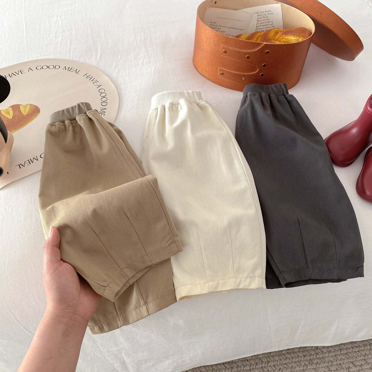 A Children's Spring/Summer Solid Color Casual Pants Baby Woven Cotton Wide Leg Pants for Boys and Girls Korean Edition Outgoing Pants with Open Crotch - Mixbatch