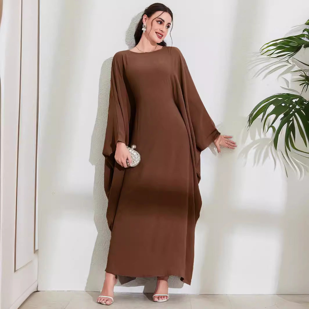Cross-border new Muslim Middle East Arabic dress straps bat sleeve crew neck fashion elegant dress robe - Mixbatch