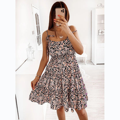 A small floral digital printing fresh and sweet wind suspender dress 8558
