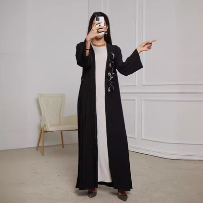 New handmade beaded Middle Eastern Muslim clothing long dress fashionable and elegant cardigan crumpled dress robe - Mixbatch
