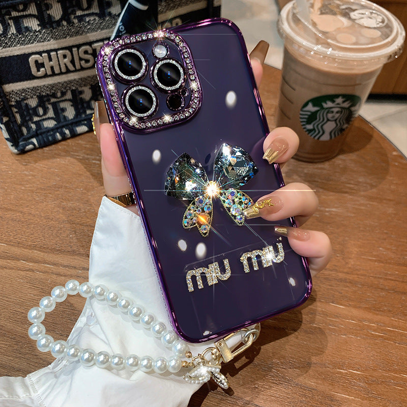 A transparent rhinestone mobile phone case