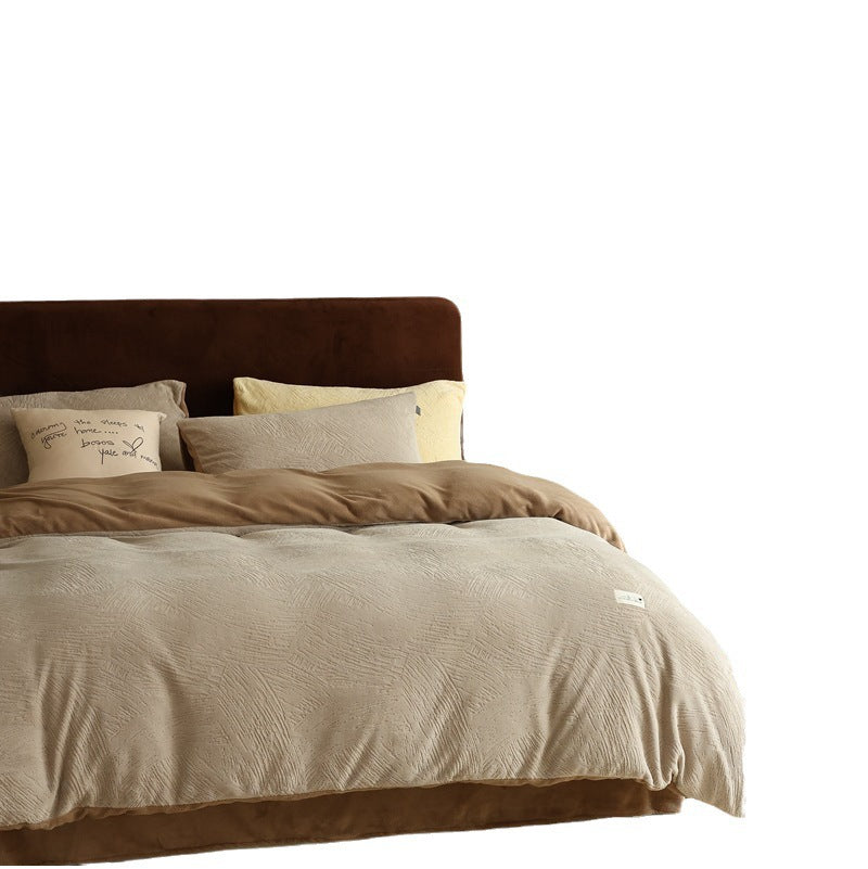 High-gram heavy milk velvet high-grade sense two-piece four-piece winter double-sided thick warm coral velvet high-end bedding 4  4.0kg - Mixbatch