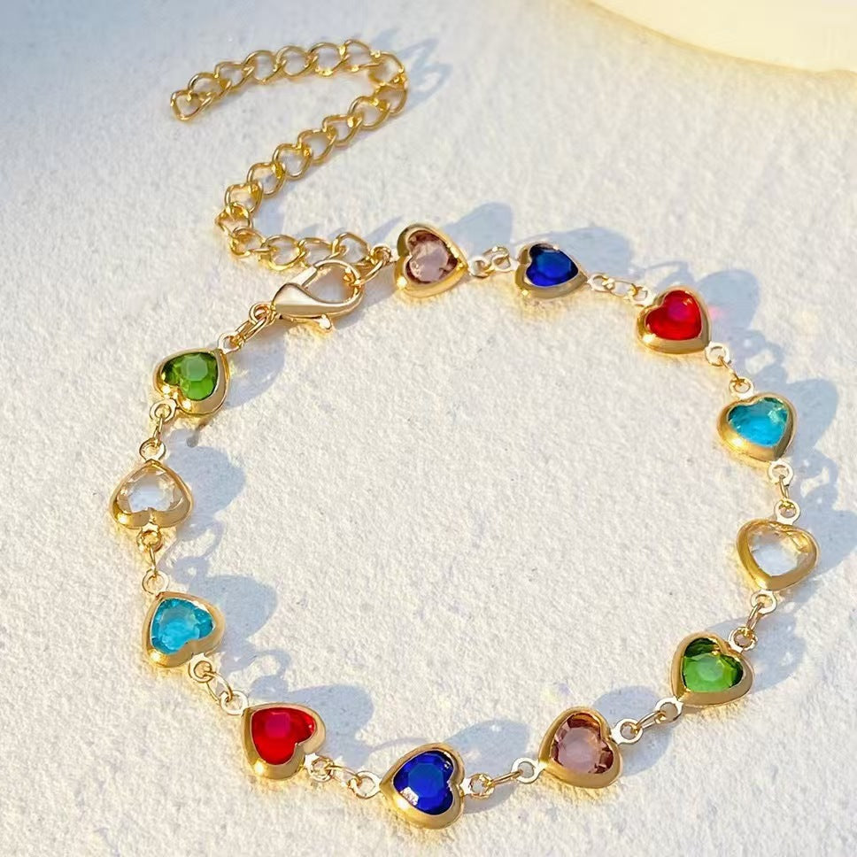 A European and American cross-border i color love zircon bracelet necklace personalized alloy heart dopamine bracelet Internet celebrity bracelet - Mixbatch
