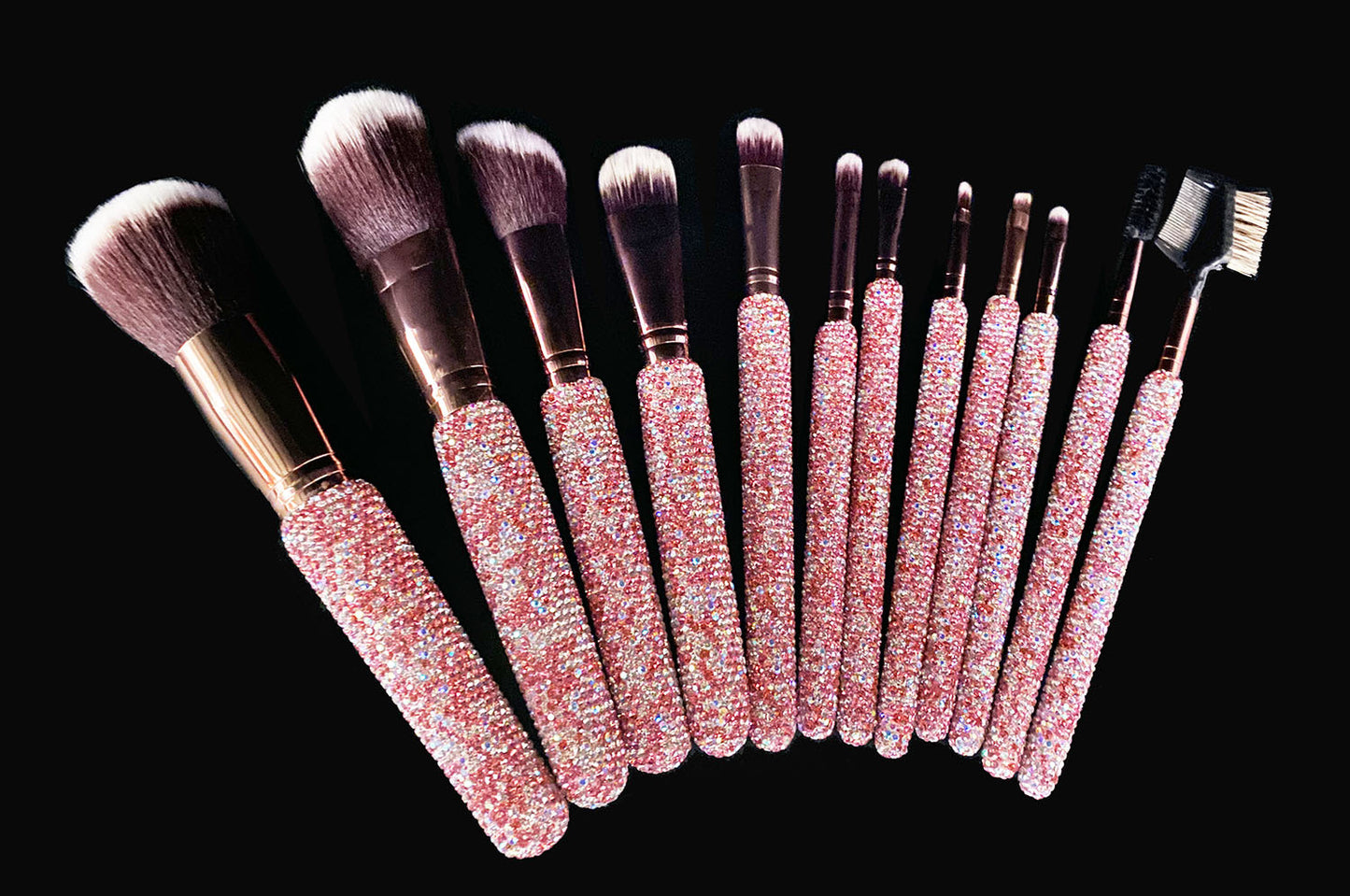 A High-grade diamond-encrusted makeup brush 12-piece set Factory direct sales diamond makeup tool set Loose powder blush makeup brush - Mixbatch