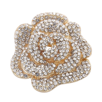 A European and American fashion exquisite rose flower brooch inlaid with diamonds flower brooch suit coat versatile accessories do not button - Mixbatch
