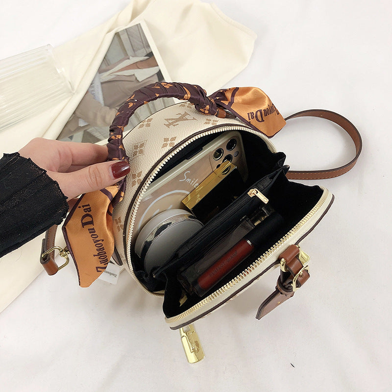 A new silk scarf portable messenger bag, popular in Europe and America, rich round bucket small bag - Mixbatch