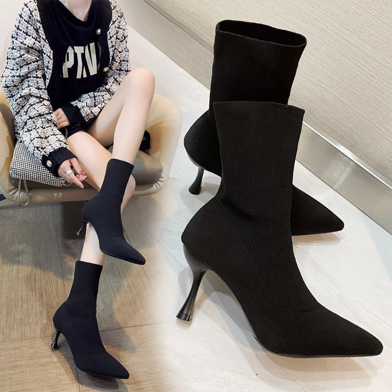 A women's sleeved stiletto boots