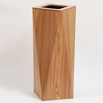 A wooden trash can