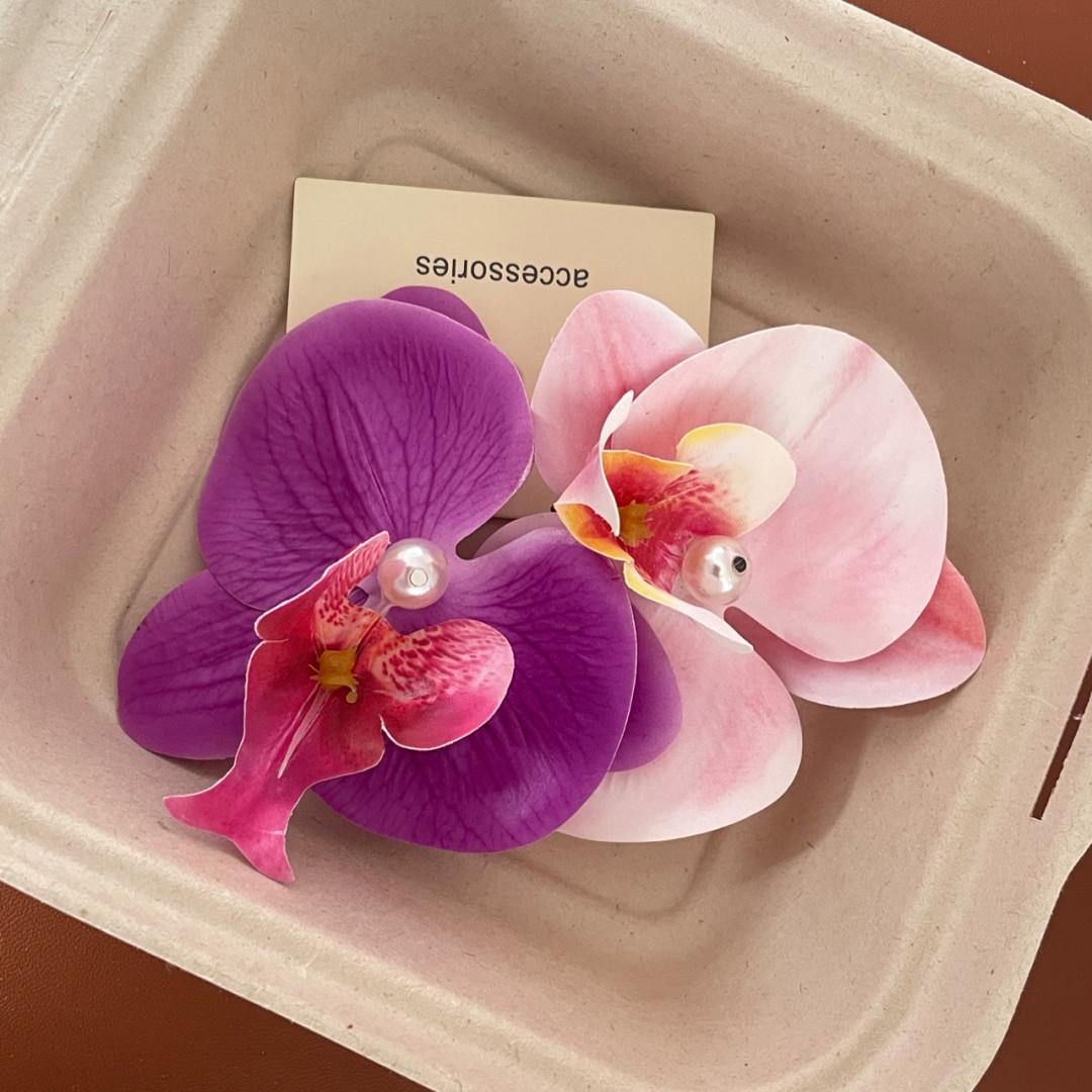 A Super Immortal Phalaenopsis Hairpin Purple Side Flower Hair Accessories Flower Clip Versatile Hairpin Antique Headdress Female Mori
