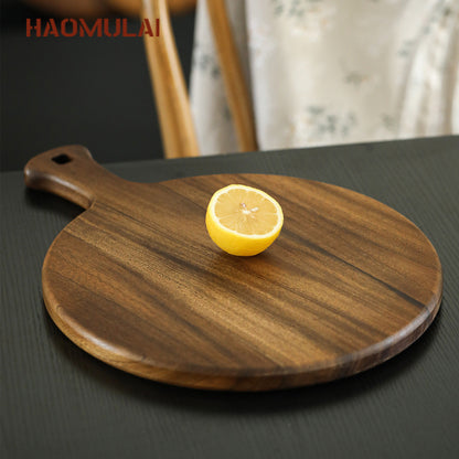 A Round pizza plate Commercial solid wood pizza plate Tray Wooden 9/10/12 inch steak plate Fruit complementary food plate