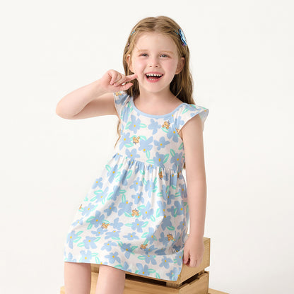A classic teddy girls princess dress children's summer new floral dress medium children's foreign style small flying sleeve skirt