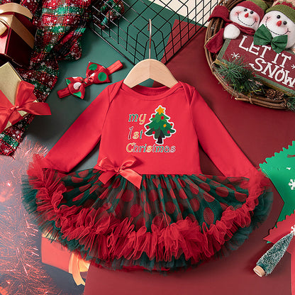 A children's long-sleeved mesh dress