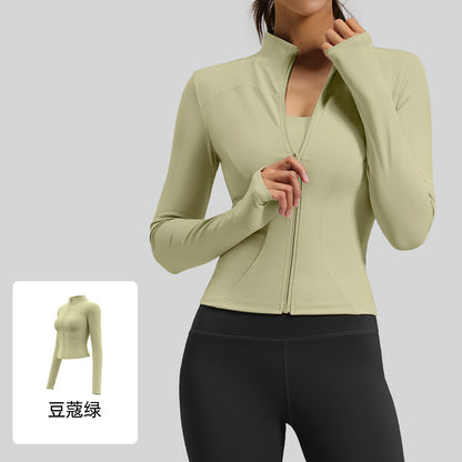 A basic yoga suit jacket nude tight breathable stand-up collar sports fitness top women