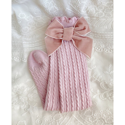 A flannel bow children's socks heel-less lace knee stockings baby medium stockings baby socks - Mixbatch