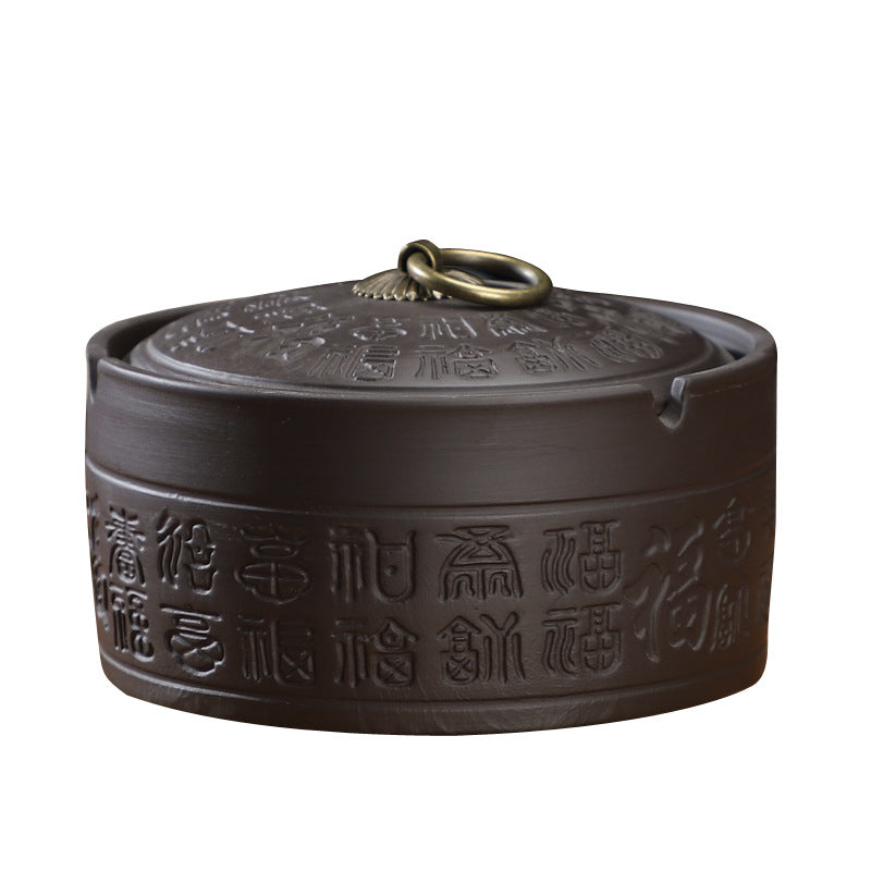 A Purple sand ashtray with lid anti-fly ash medium ceramic