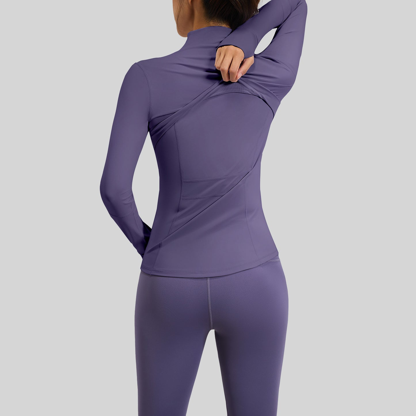 A Cross-border solid color splicing sports suit, slim fit training, fitness yoga clothes, women with pockets