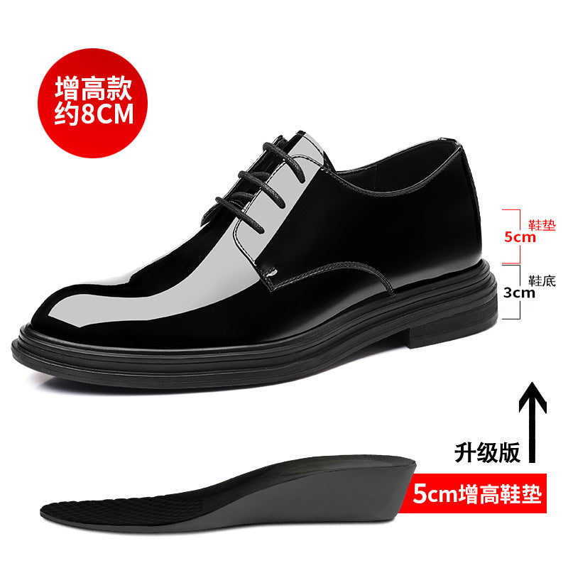 A leather shoes men's Korean version patent leather increases 8CM business leather shoes