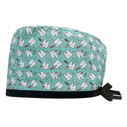 A Cotton Printed Surgical Cap Adjustable Women's Long Hair Baotou Cap Dentist Stomatology Clinic Frosted Cap Men's Foreign Trade