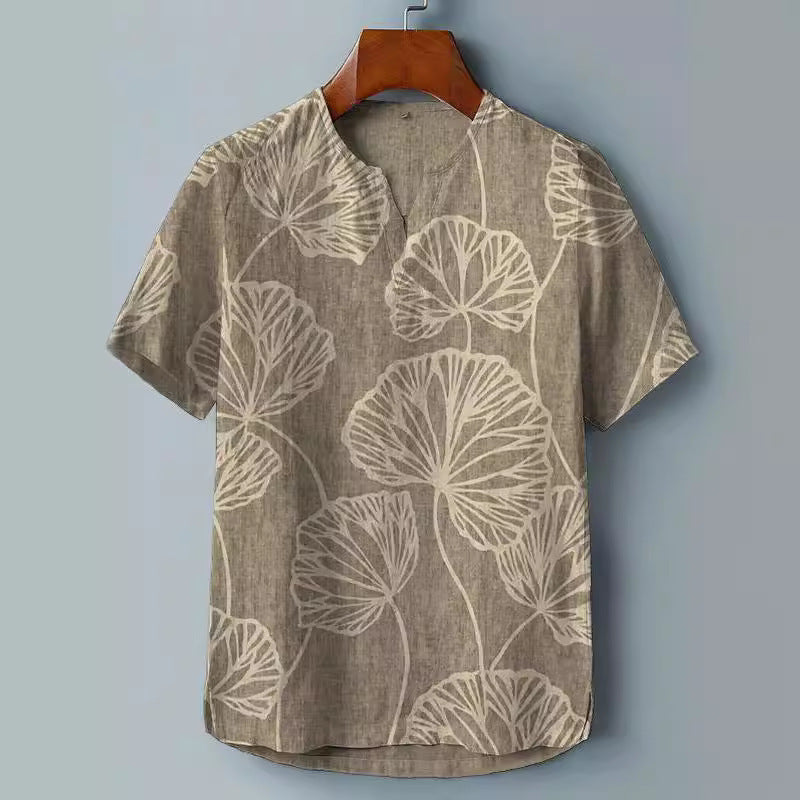 A Printed Short Sleeve V-Neck Shirt