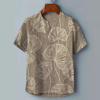 A Printed Short Sleeve V-Neck Shirt