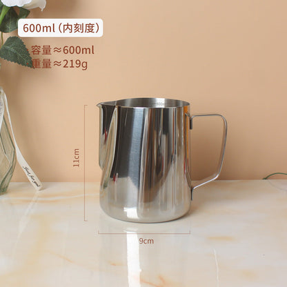 A 304 stainless steel pointed mouth latte cup with graduated coffee latte tank milk foam cup 350/600/900ml