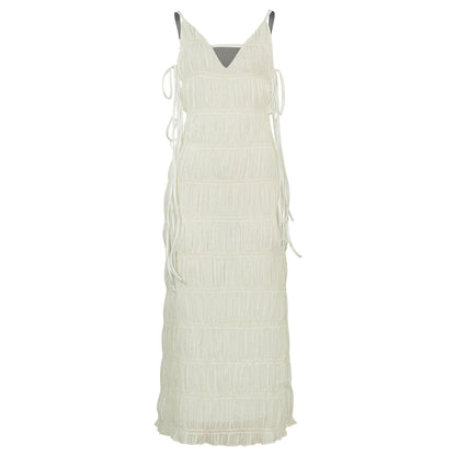 D084DS European and American cross-border 2025 spring new long dress temperament socialite style sexy deep V suspender dress women - Mixbatch