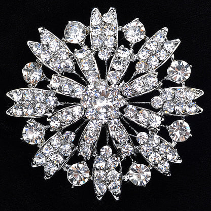 A European and American round rhinestone corsage, bridal brooch, retro high-end simple full diamond pin wedding dress with accessories - Mixbatch