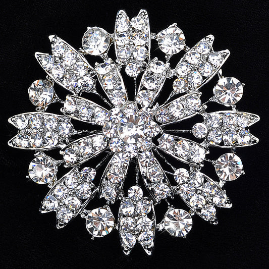 A European and American round rhinestone corsage, bridal brooch, retro high-end simple full diamond pin wedding dress with accessories - Mixbatch