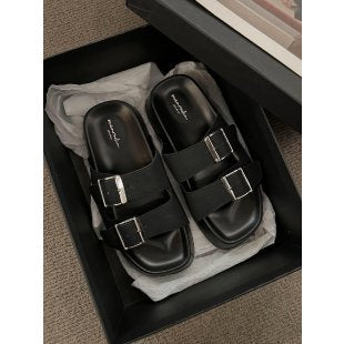 A fairy style slippers female spring and summer new outer wear fashionable versatile rhinestone buckle flat bottom beach sandals tide