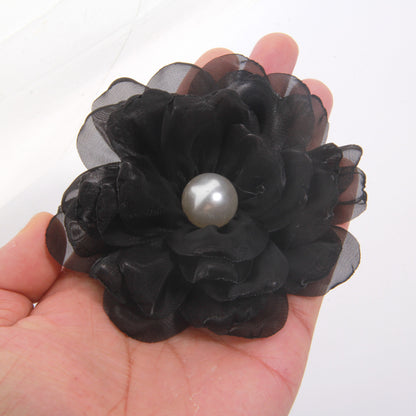 A 9cm large number of spot with pearl cloth flower fabric flower gauze clothing accessories brooch clothing accessories - Mixbatch