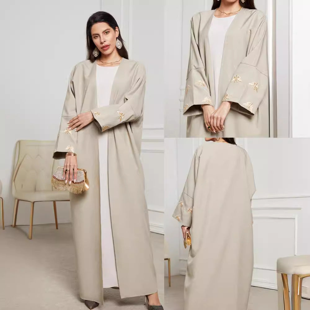 New robe Middle Eastern Muslim fashion embroidery butterfly elegant cardigan long dress bat sleeve dress - Mixbatch