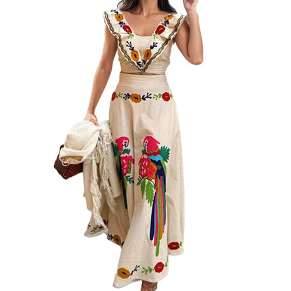 A new European and American women's clothing temperament elegant and simple printed square collar high waist suit