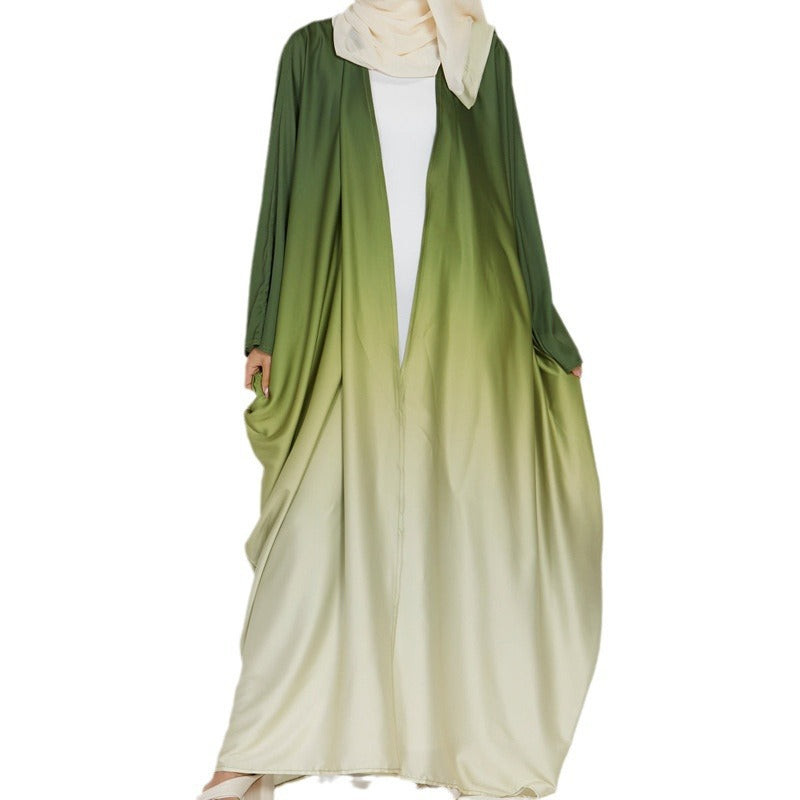 New Middle East Muslim Dubai clothing fashion elegant cardigan tie-dye gradual change dress robe - Mixbatch
