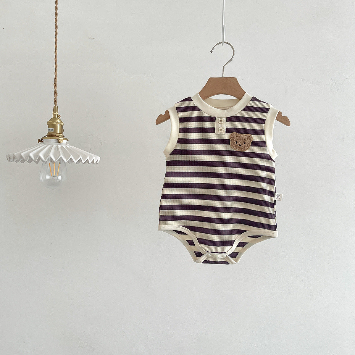 A children's summer dress sleeveless bag fart clothes ins Korean version baby striped bear vest onesie baby outing clothes - Mixbatch