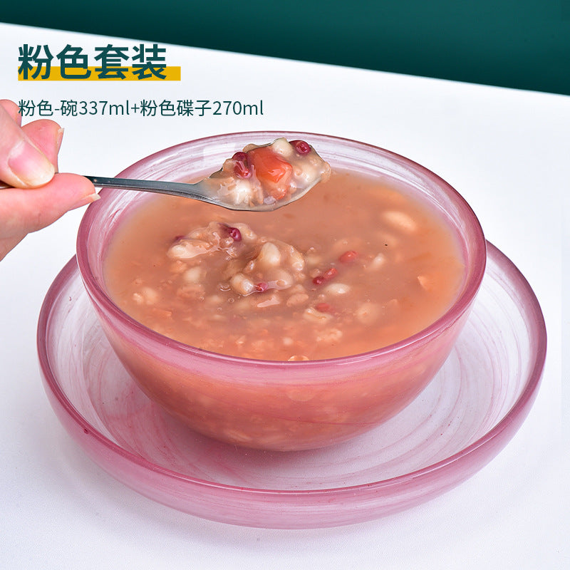 A Flanged glass dish set Plate tableware Living room Home Chinese creative ink fruit salad bowl Rice bowl