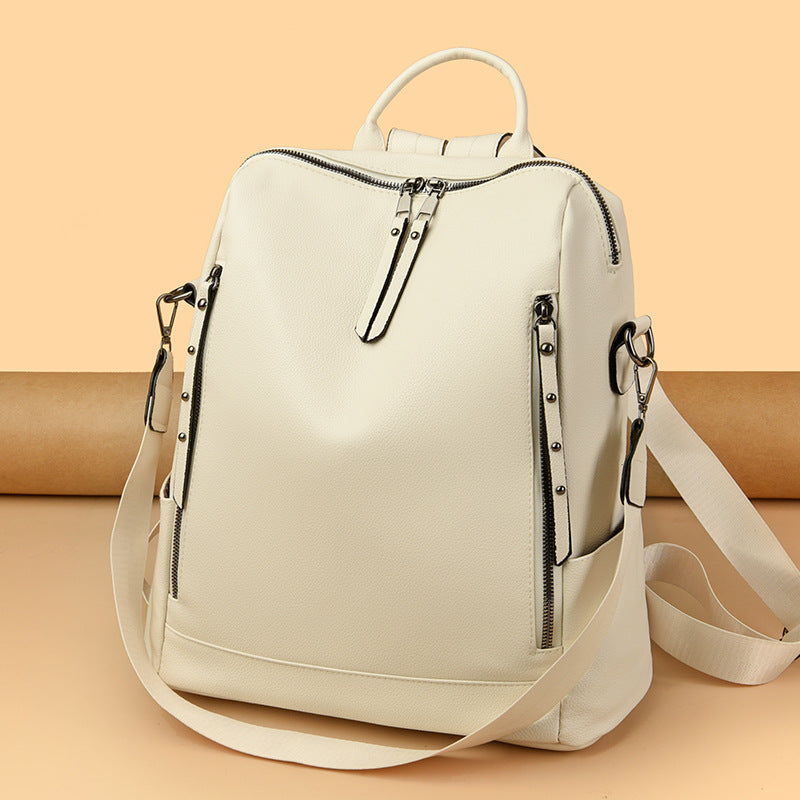 A Women's Soft Leather Backpack Large Capacity Student School Bag Computer Backpack Fashion Crossbody Backpack