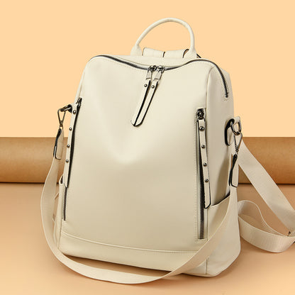 A Women's Soft Leather Backpack Large Capacity Student School Bag Computer Backpack Fashion Crossbody Backpack