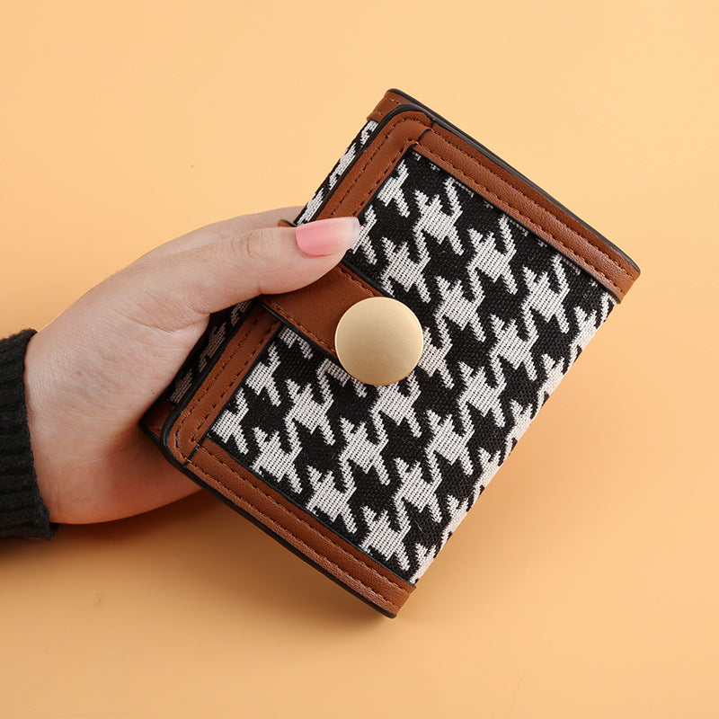 A Korean version of simple and fashionable small wallet female long thousand bird grid buckle multi-card wallet versatile Japanese and Korean clutch bag female