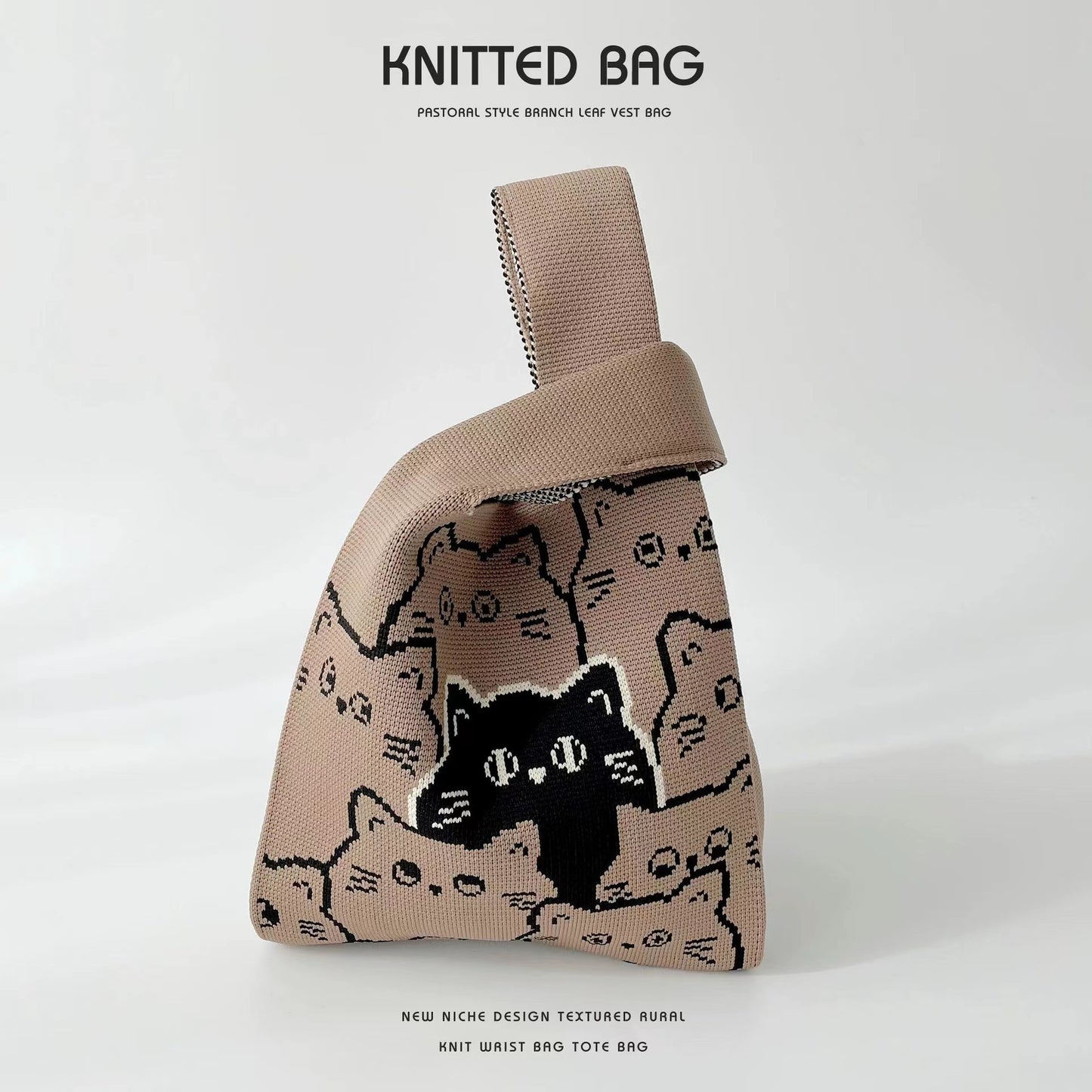 A Internet celebrity handbag women's knitted wool bucket bag Japanese and Korean version versatile hand carry casual tote bag box lunch bag y